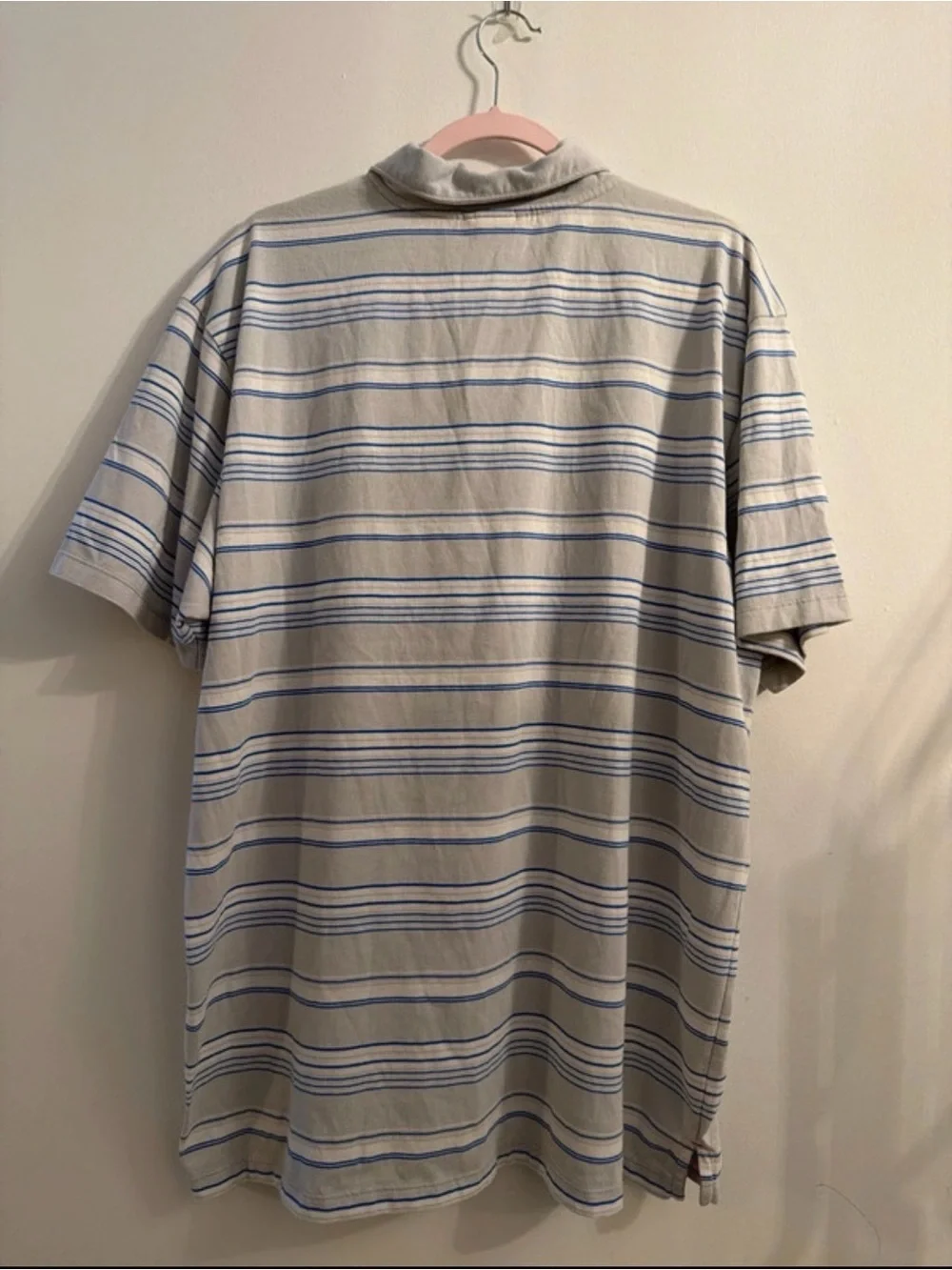 The North Face Men's Light Gray Polo with Blue Stripes
